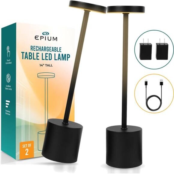 Cordless Table Lamps Set of 2 LED Rechargeable Dimmable USB Mood Light for Patio - Picture 1 of 7